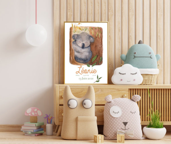 Affiche de naissance Nicolas le Koala version fille - mockup feed