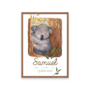 cadeau de naissance affiche koala personnalisée