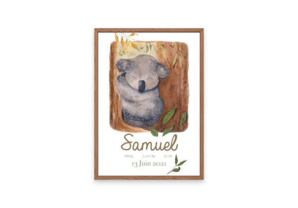 cadeau de naissance affiche koala personnalisée