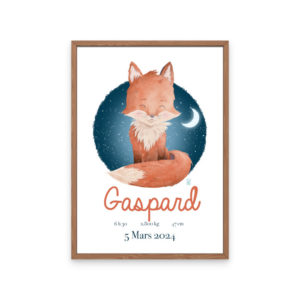 Affiche de naissance Gaspard le renard encadré modèle rouge