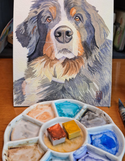 Portrait chien aquarelle format A5 (Oli)