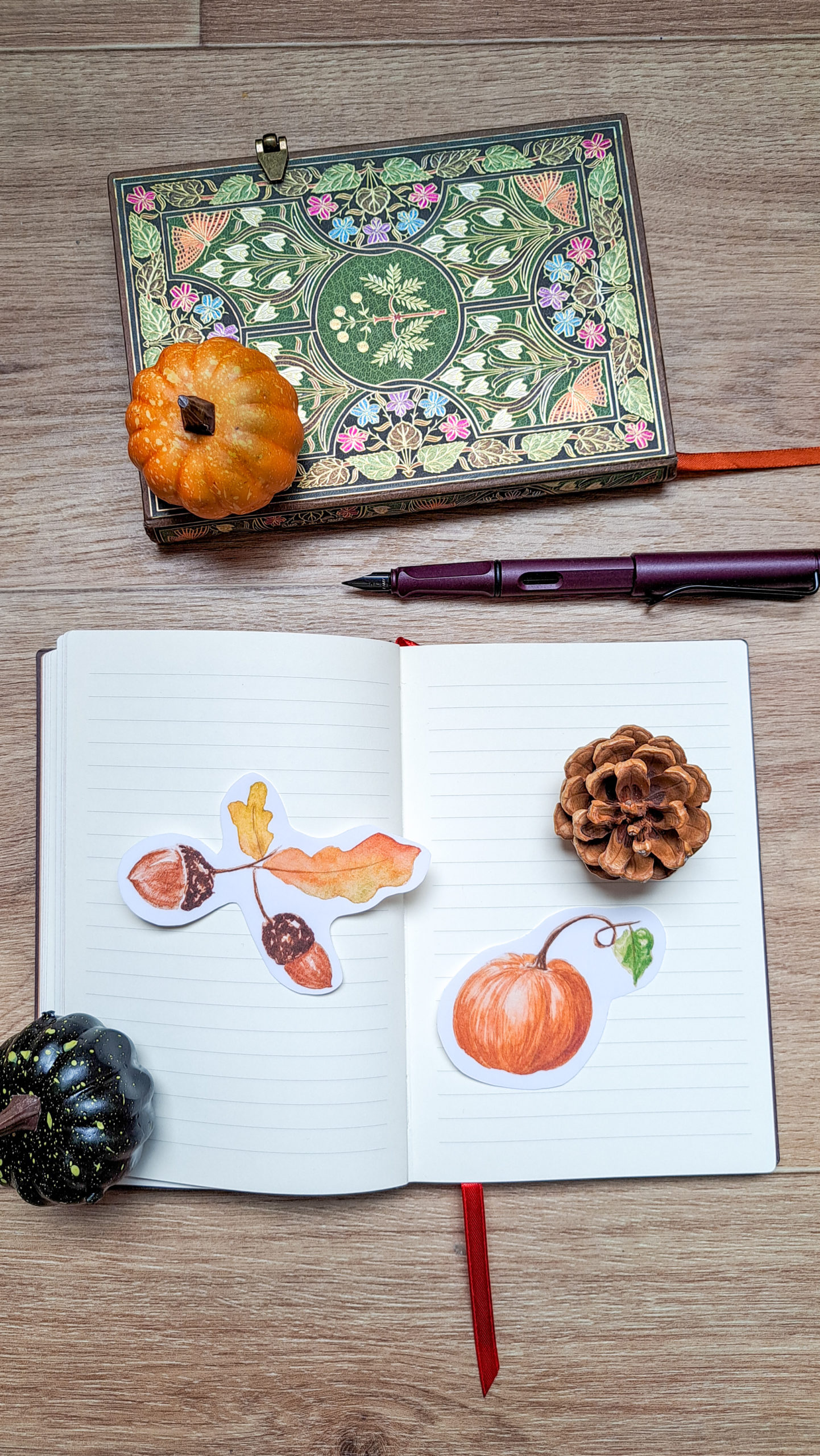 Stickers "Feuilles de chêne et glands" et citrouille papèterie