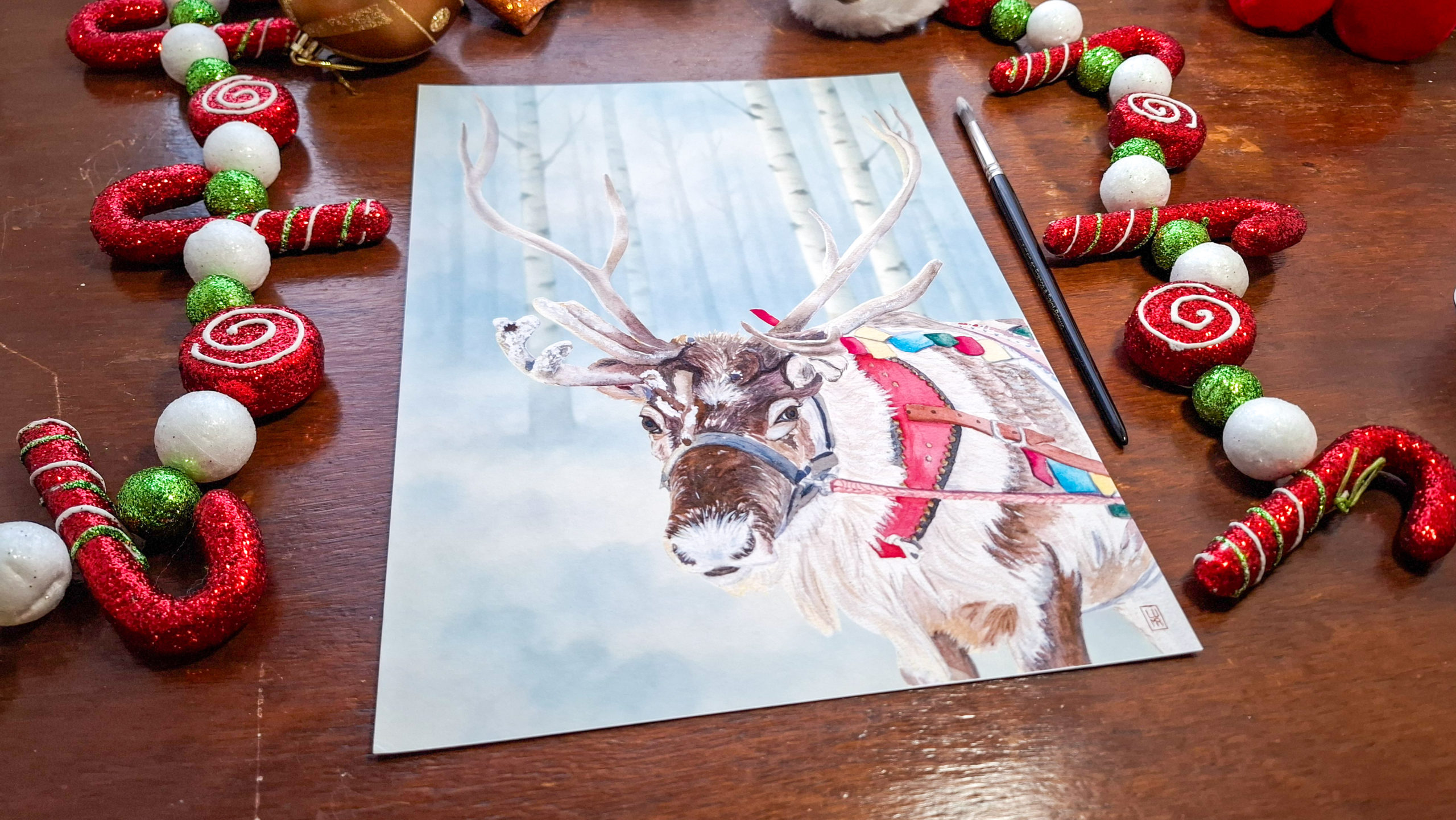 Photo de portrait de renne de Noël à l'aquarelle