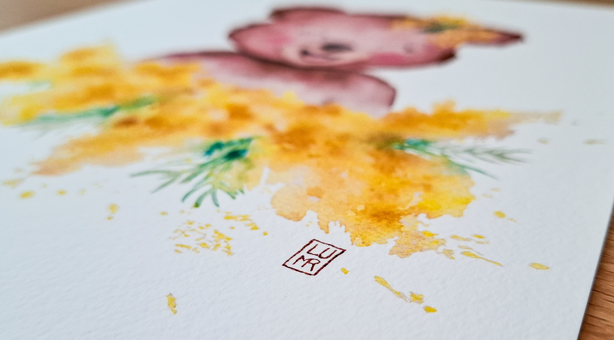 Illustration à l’aquarelle pour enfant montrant la texture du papier et les couleurs